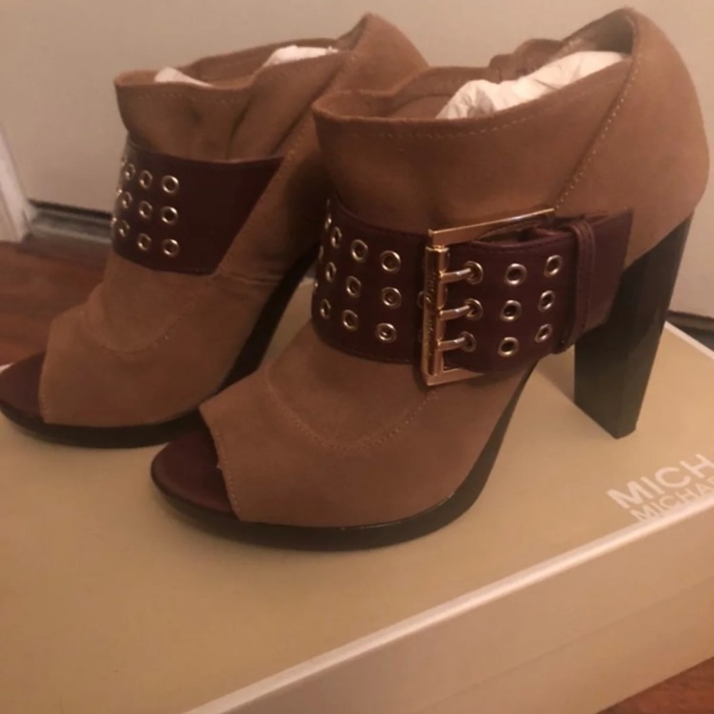 Michael Kors suede buckle heels booties 7 New